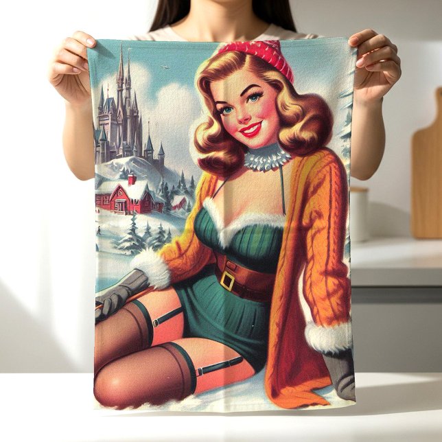 Söt Retro Vinter Pin-up Kökshandduk (Skapare uppladdad)