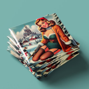 Söt Retro Vinter Pinuppa Magnet