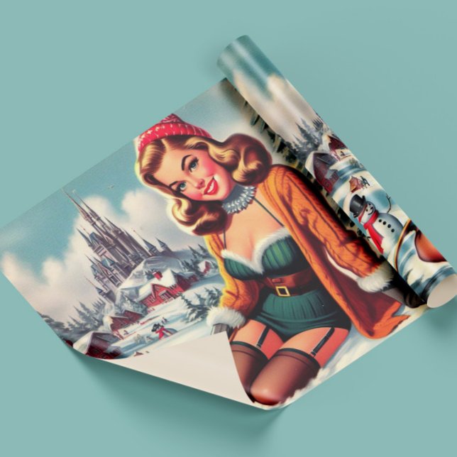 Söt Retro Vinter Pinuppa Presentpapper (Skapare uppladdad)