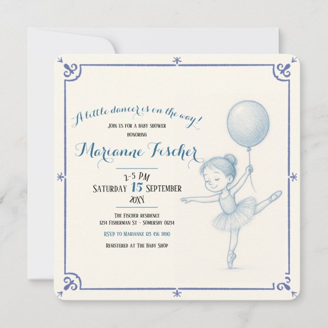 Söt retroblå dansare Flickas baby shower (Framsida)