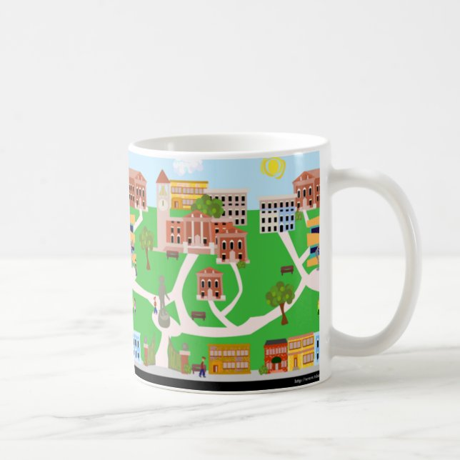 Söt retrokonst illustrerad högskolecampus-mugg kaffemugg (Höger)