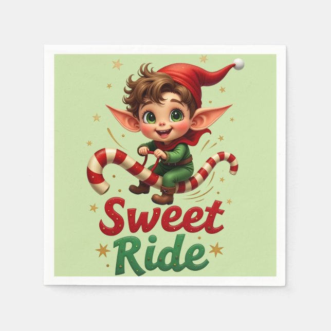 Söt Ride Tomte Jul Pappersservett (Framsidan)
