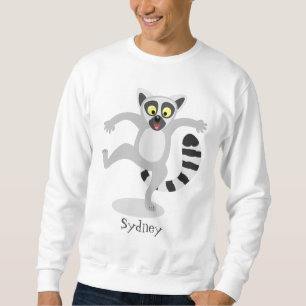 Söt ringstjärtad lemur dansar tecknad illustration lång ärmad tröja