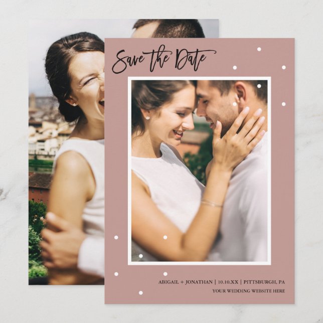 Söt Ro Dots Photo Save Date Spara Datumet (Fram/baksida)