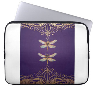 Söt Ro Guld Dragonflies Electronics Bag Purp Laptop Fodral