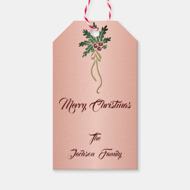 Söt Ro Guld Effect Mistletoe Custom Name Julafton Presentetikett (Framsidan)