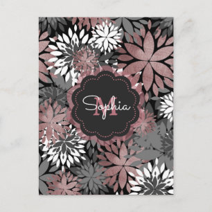 Söt Ro Guld Geometric Flowers Illustration Vykort