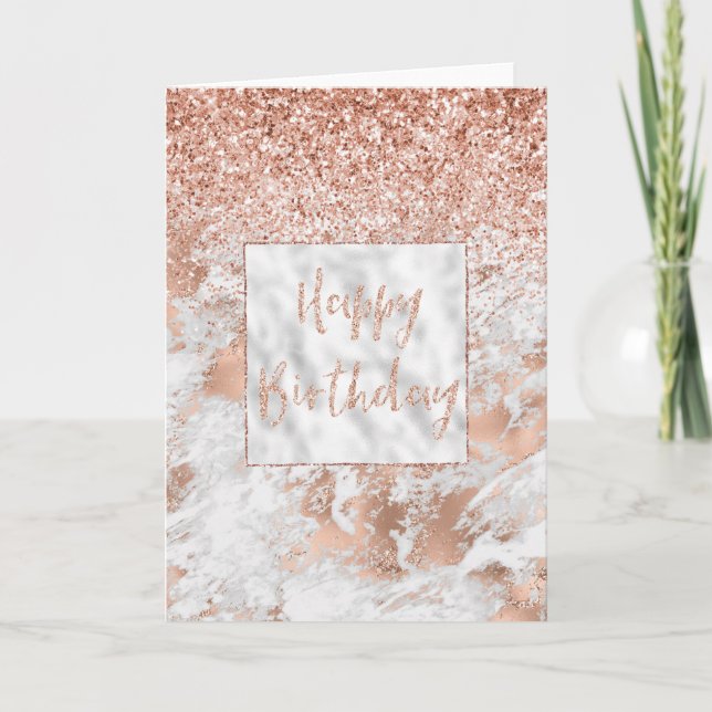 Söt Ro Guld White Glitzy Marble Glitter Kort (Framsida)