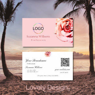 Söt Ro på vanlig Ljus rosa med Logotyp QR-kod Visitkort