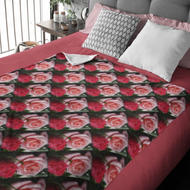Söt Ro Rosa Red Blommönster Fleecefilt (Pretty Roses Pink Red Floral Pattern Fleece Blanket)