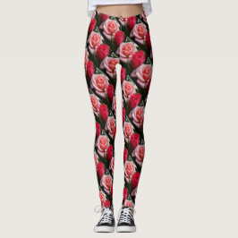 Söt Ro Rosa Red Blommönster Leggings