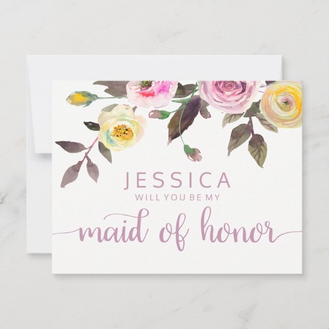 Söt Ro vattenfärg kommer du att vara min Maid of h Inbjudningar (Framsida)