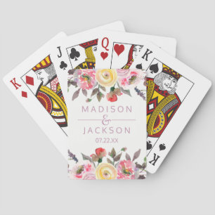 Söt Ro Watercolor Blommigt Wedding Favor Kortlek