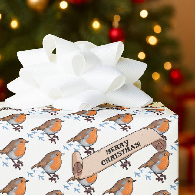 Söt Robin God Jul 80-tals Retro Fågelmönster Presentpapper (Skapare uppladdad)