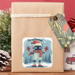 söt robot jul juldekal Sticker Fyrkantigt Klistermärke