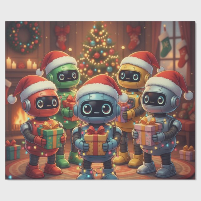 Söt Robot Jul  Presentpapper (Platt)