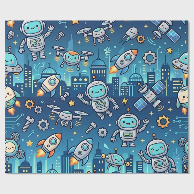Söt Robotstadspresentpapper Presentpapper (Platt)