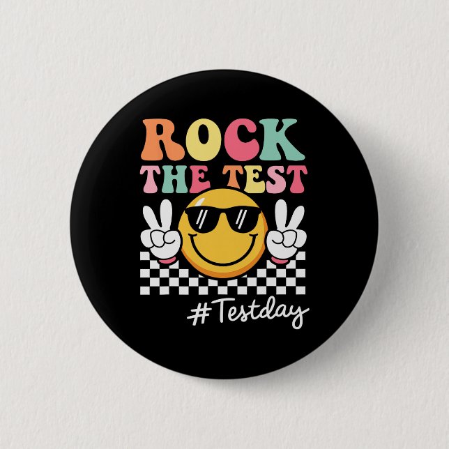 Söt Rock The Test Retro Leende Lärare Barn Testar Knapp (Framsida)