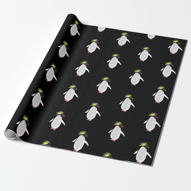 Söt Rockhopper Pingvin Rolig Antarktisk Djur Presentpapper (Utrullad)