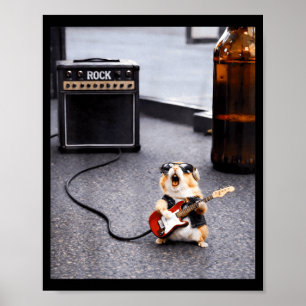 Söt rockstjärna hamster rolig gitarr punk rock'n r poster
