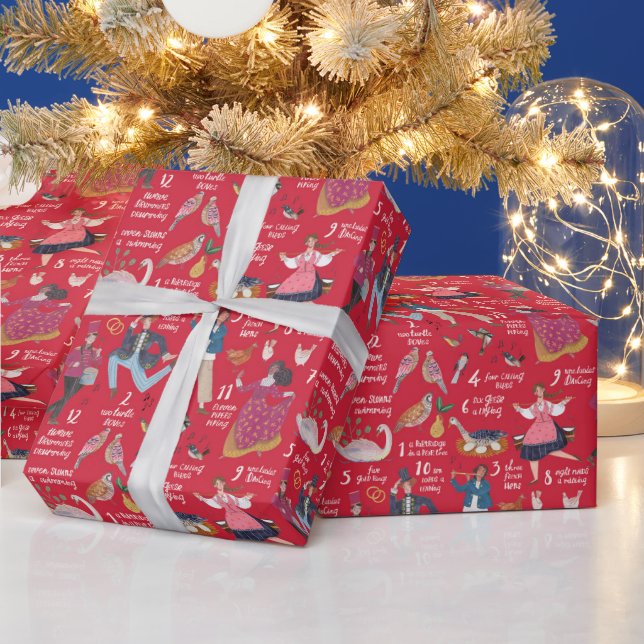 Söt röd 12 dagar jul traditionell klassiker  presentpapper (Helgdagar)