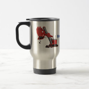 Söt röd ångdriven grävmaskin serieillustration resemugg
