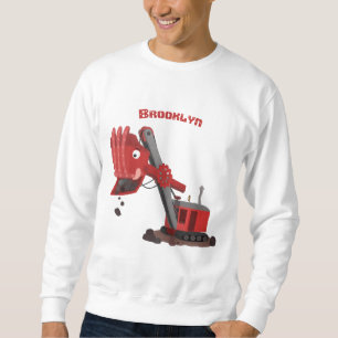 Söt röd ånggrävmaskin illustration i tecknad stil lång ärmad tröja