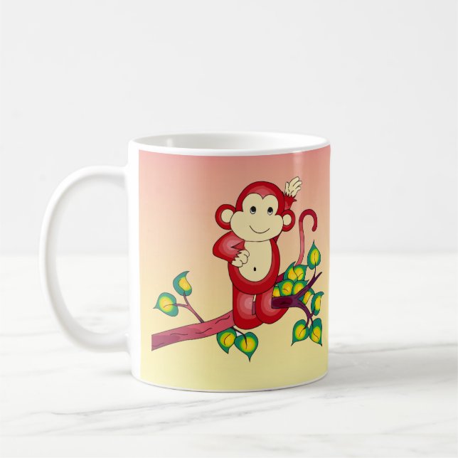 Söt röd apa på Orange och Gult DjurMugg Kaffemugg (Vänster)