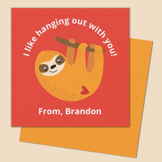 Söt röd barnsovaldagsnotkort anteckningskort (A fun orange sloth valentines day mini 2.5x2.5" card Perfect for a classroom exhange.)