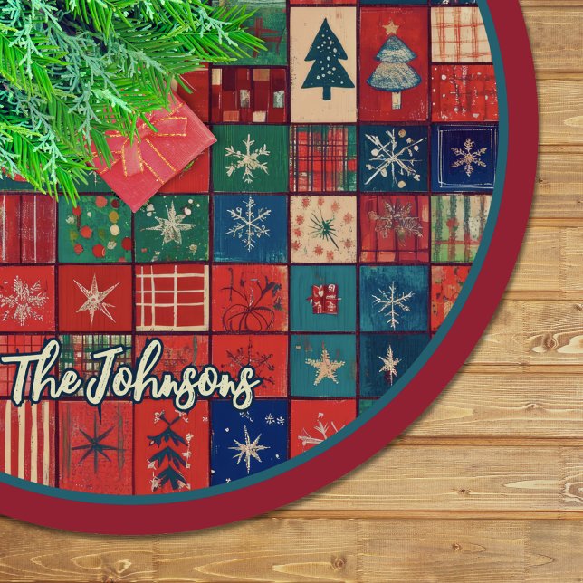 Söt röd blå festlig julmönster anpassad julgransmatta borstad polyester (Skapare uppladdad)