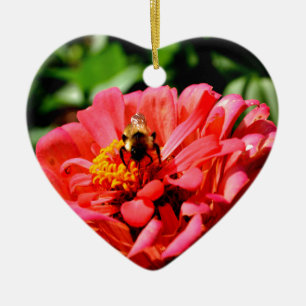 Söt röd blommigt och honungsbin julgransprydnad keramik