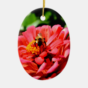 Söt röd blommigt och honungsbin julgransprydnad keramik
