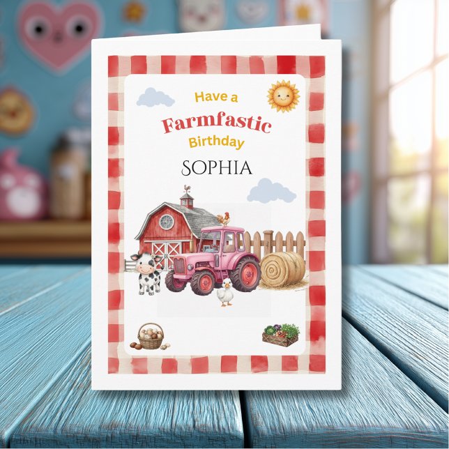 Söt röd bondgård barns födelsedag kort (Skapare uppladdad)