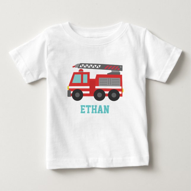 Söt röd brandbil för små brandmän t shirt (Framsida)