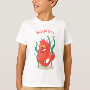 Söt röd dvärg sjöhästar tecknad illustration t shirt