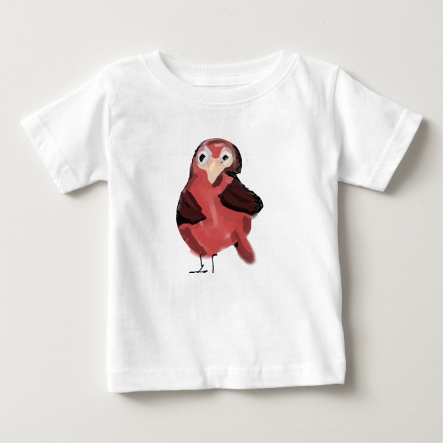 Söt röd fågel för småbarn, t-shirt ritad för hand (Framsida)