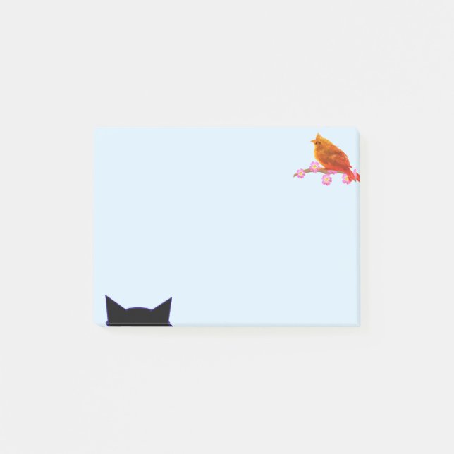 Söt röd fågel & katt post-it block (Framsida)