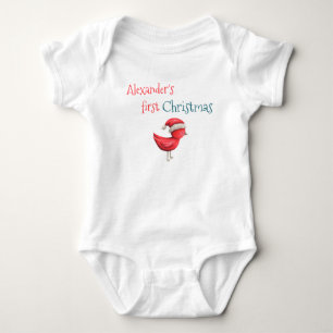 Söt röd fågel tomtehatt barnbarn första julen t shirt