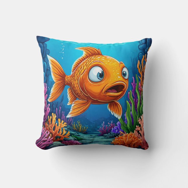 🐟 Söt röd fisk Havet Rolig Dekoration Present ✨ Kudde (Framsida)