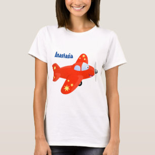 Söt röd flygplansflygande tecknad illustration t shirt