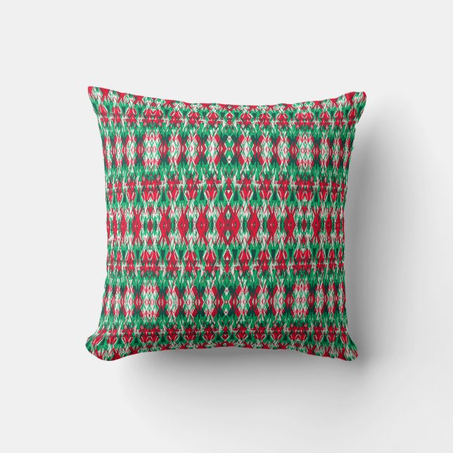 Söt röd grön abstrakt aztekisk mönster kudde (Framsida)