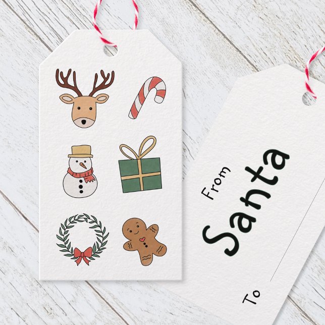 Söt röd grön festlig jul för barn presentetikett (Cute Red Green Festive Kids Christmas Holiday Gift Tags)