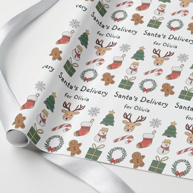 Söt röd grön festlig julmönster för barn presentpapper (Cute Red Green Festive Kids Christmas Pattern Wrapping Paper)