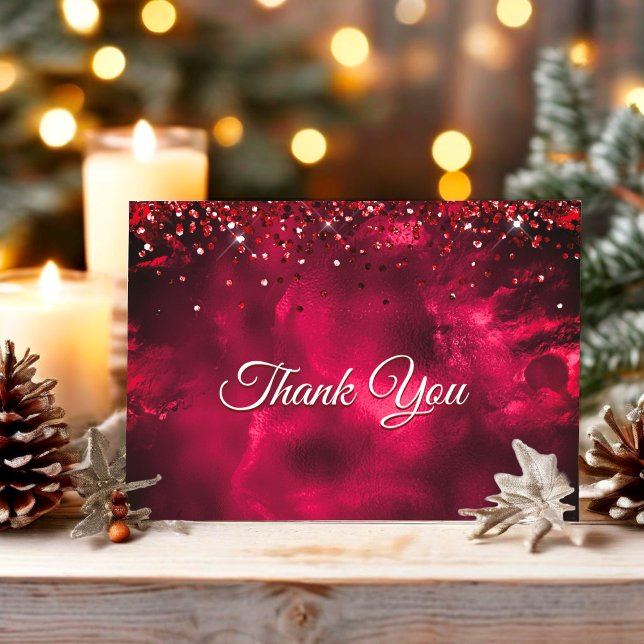 Söt röd grön monogram marmorkonst tack kort (Skapare uppladdad)