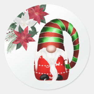 Söt röd grön tomte poinsettia jul runt klistermärke