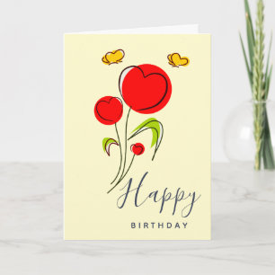 Söt röd hjärta blommor illustration födelsedag kort