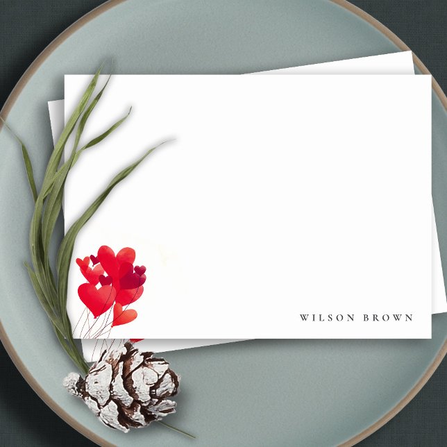 Söt röd hjärtballong Vattenfärg Ballong Födelsedag Anteckningskort (Skapare uppladdad)