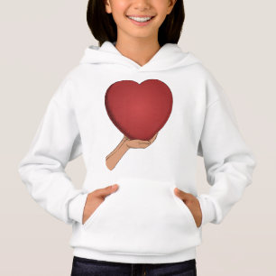 Söt röd hjärtgrafik tjejers vita hoodie t shirt