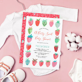 Söt | Röd | Jordgubbe | Baby Shower | Inbjudan