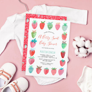 Söt Röd Jordgubbe Baby Shower Inbjudan